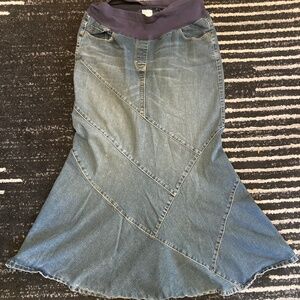 Motherhood Maternity Denim Skirt Medium Mermaid Long Elastic Maxi Modest Used